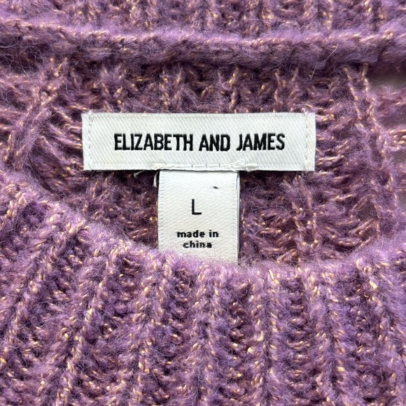 Elizabeth and James NWOT Open Stitch Crew Neck Cropped Purple Sweater – Large - Picture 5 of 7